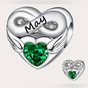 Silver Heart Birthstone Charm For Month of May